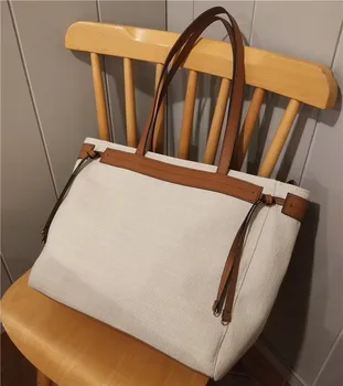

Canvas Women's Linen Handbag European Style Jute Cotton Tote Handbags Women Female Large Capacity Daily Shopping Shoulder Bag