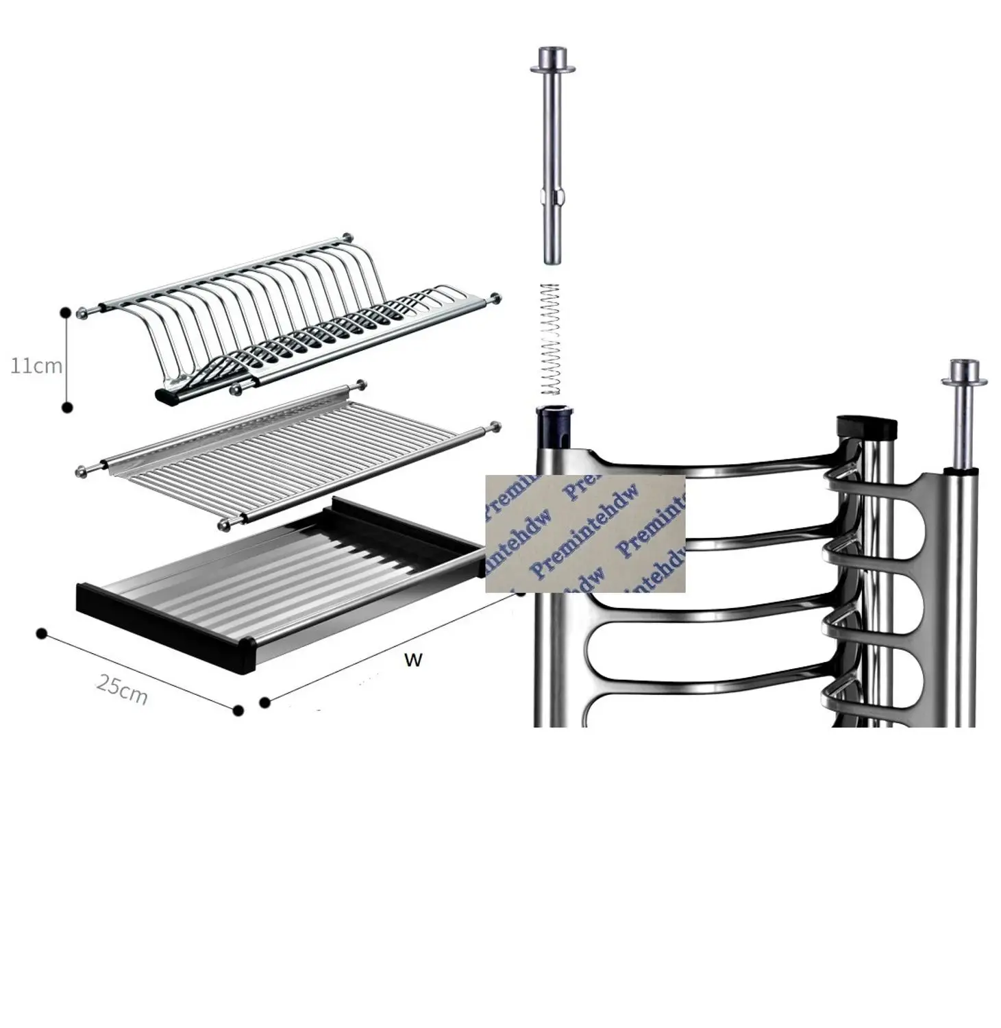 Easy Installation 73-98cm 2-Tier Stainless Steel Cabinet Cupboard Inside Dish Plate Drying Rack Plate Storage Organizer