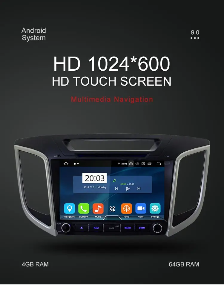 Besina Android 9,0 автомобильный dvd-плеер для HYUNDAI IX25 CRETA gps-навигация 2 Din автомобильный радиоприемник wi-fi-мультимедиа стерео 4G+ 64G Autoaudio
