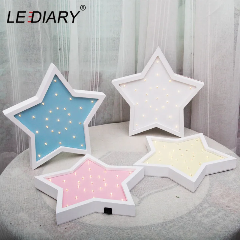  LEDIARY Wooden Night Light Bedside Lamp Moon Star Cloud LED Night Light Ramadan Room Decoration For - 4000105061897