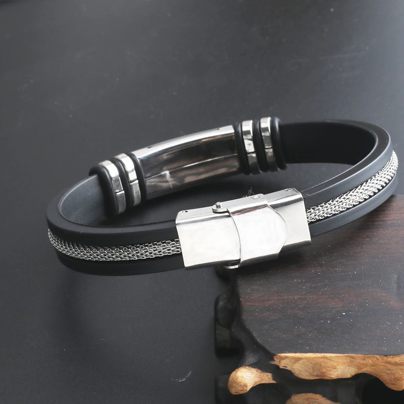 Bracelet Jewelry Stainless Steel Silicone Popcorn Chain Classical Titanium Steel Cuff Rubber for M