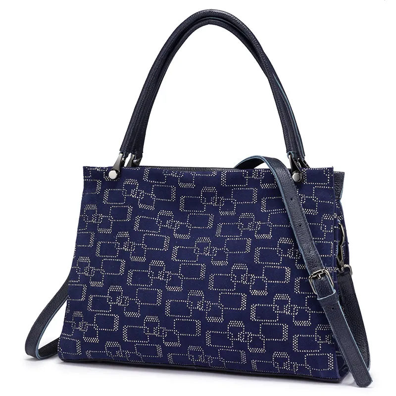 REALER, женские сумки из натуральной кожи, большая вместительность, сумки-тоут, высокое качество, женские сумки на плечо, животные принты, сумка через плечо - Цвет: Темно-синий