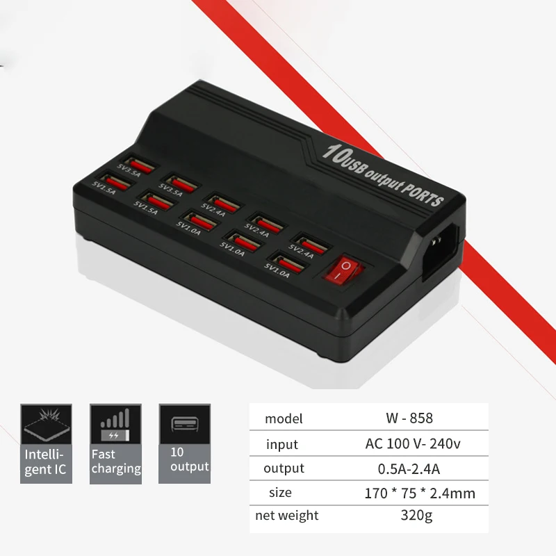 10 USB мощность быстрая зарядная станция многопортовое зарядное устройство для IPhone 7 5 5S 6 6S Plus Ipad LG samsung huawei адаптер переменного тока зарядное устройство розетка