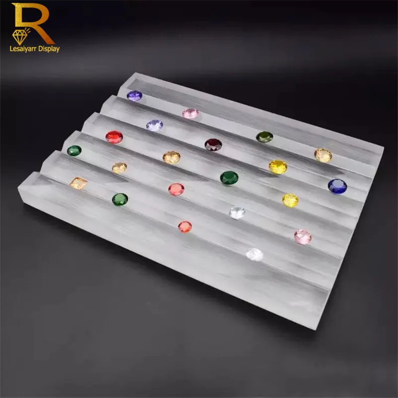 High Quality Acrylic Gem Display Tray GemStone Holder loose Diamond Showcase Jewelry Beads Stands Stone Organizer Plate Cases