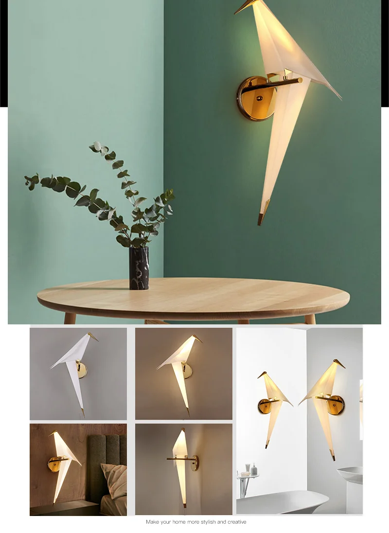 IKVVT светодиодный настенный светильник с птичьим дизайном, прикроватная лампа, креативный настенный светильник с бумажным краном оригами для чердака, спальни, кабинета, фойе, столовой