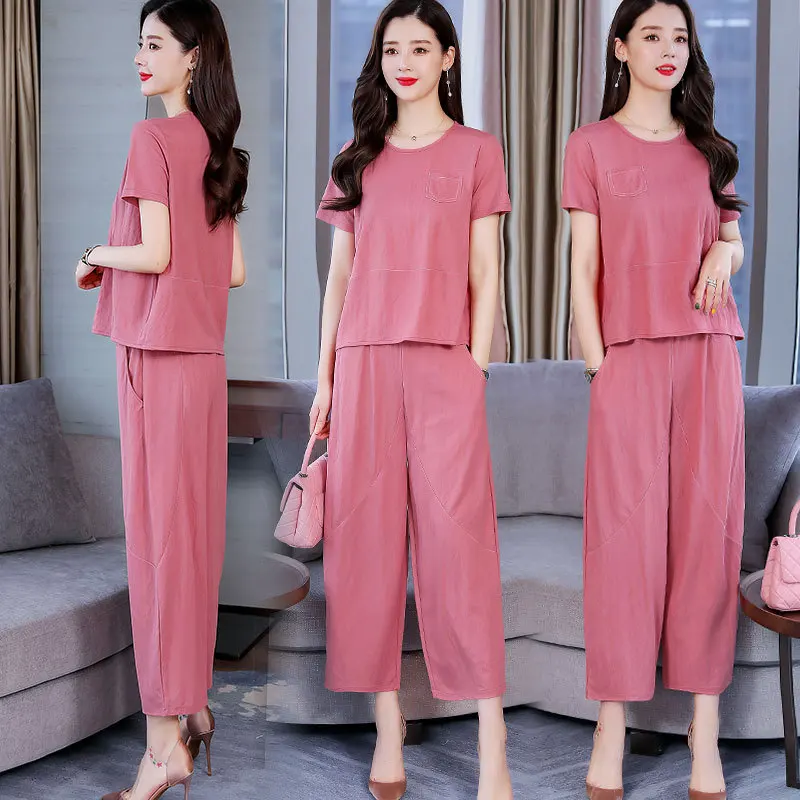 

Loose Pants Fashion WOMEN'S Suit Summer 2019 Summer New Style WOMEN'S Dress Elegant Waist Hugging Slimming Capri Pants Two-Piece