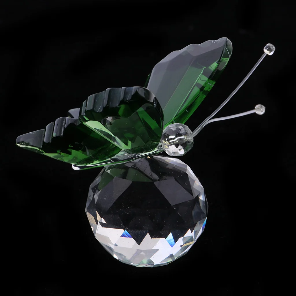 Crystal Flying Butterfly with Ball Base Figurine Cut Glass Ornament Statue