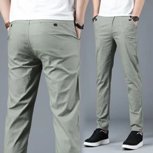 YASUGUOJI весна лето костюм брюки для мужчин свободные мужские брюки классические прямые формальные мужские деловые тонкие льняные брюки