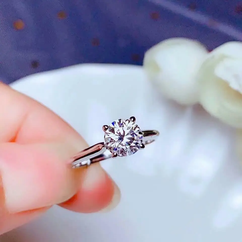 Shilovem 18k Белое Золото Moissanite кольца с бриллиантами Женские Классические свадебные растения Рождественский подарок 6,5 мм vvs bj6.56.5469sz