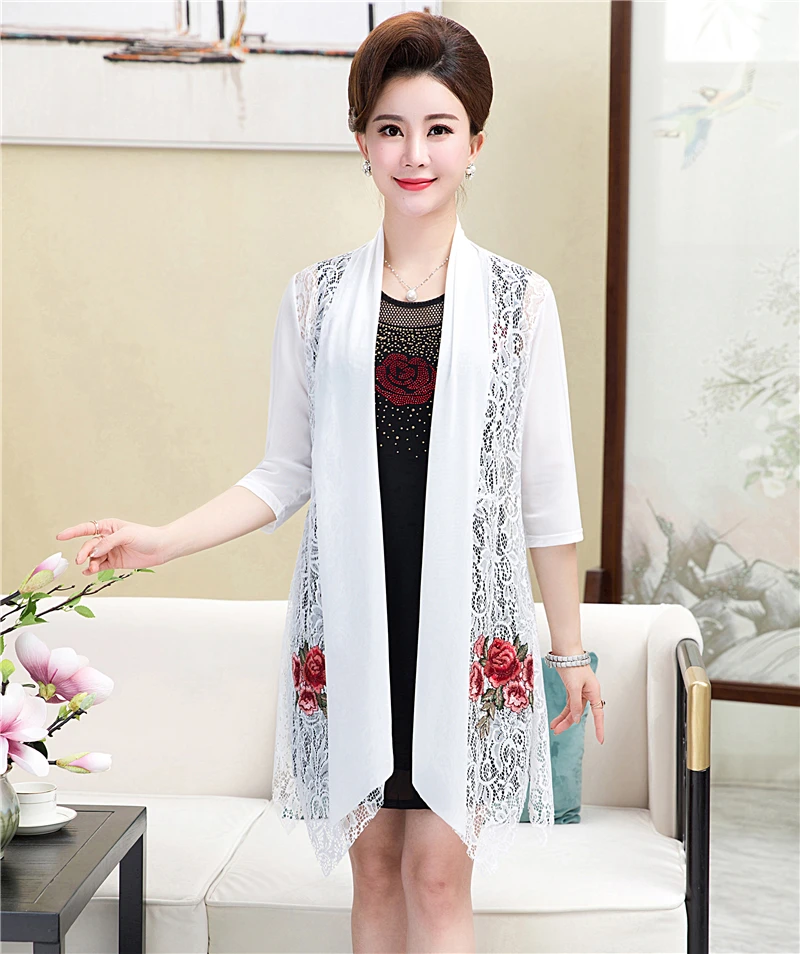 Summer sun protection clothing women's lace thin coat mid-length woman embroidered cardigan Sunscreen Clothing Cardigan Jacket - 4.00066E+12