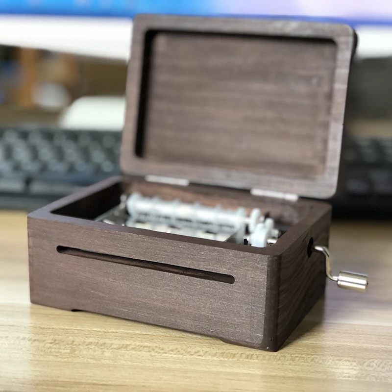 Hand Crank Paper Strip Music Box with Colour Marquetry Inlay, DIY your