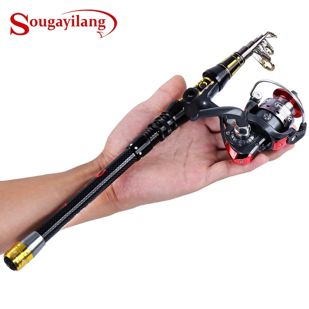 Sougayilang Portable Mini Telescopic Fishing Rod With Fishing Reel Combo Spinning Reel Carbon Pole Kit Fishing Tackle De Pesca