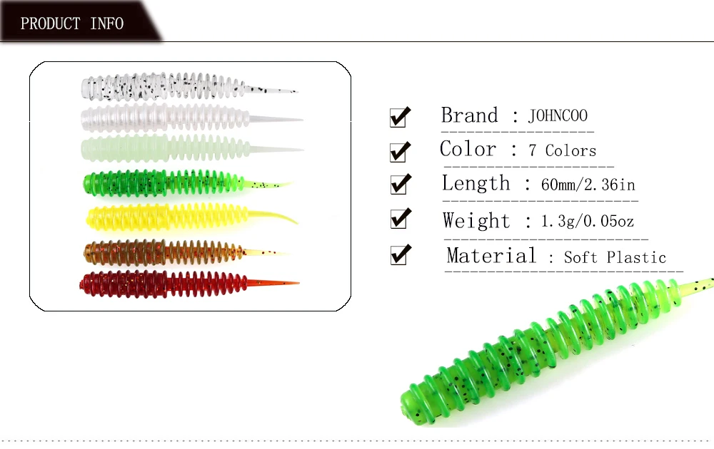 JOHNCOO Мягкая приманка, рыболовная приманка, 12 шт., 60 мм, 1,3 г, Мягкая приманка, воблер, червь, искусственная приманка, форель, приманка
