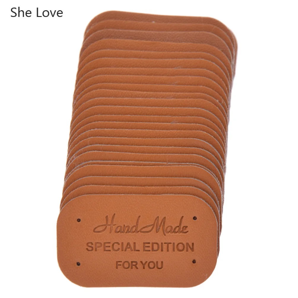 Brown She Love 24 шт./лот одежда ручной работы метки одежды из искусственной кожи этикетки для джинсов сумки обувь Diy Швейные материалы - Цвет: Brown