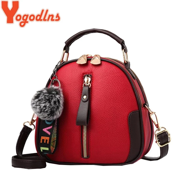 Yogodlns Fashion Solid Color Women Shell Bag Portable Shoulder Bag Fashion PU Leather Elegant Female With Gray Hair Ball