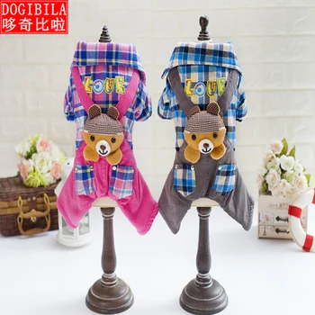 

Cross border hot sale pet clothes dog clothes dog clothes foreign trade bear Plaid four legged clothes