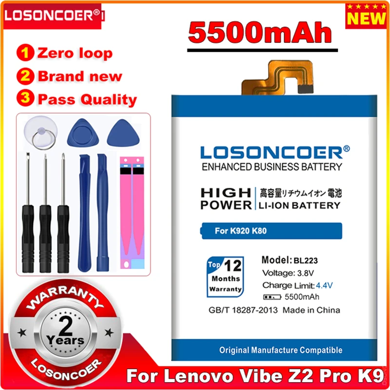 Аккумулятор LOSONCOER BL223 для Lenovo Vibe Z2 Pro K920 K80 K80M K7 5500 мАч с номером отслеживания |
