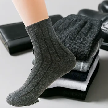 

Men's Solid Color Mid Tube Autumn and Winter Socks Business Socks Comfortable and Breathable Vertical Stripe Cotton Socks