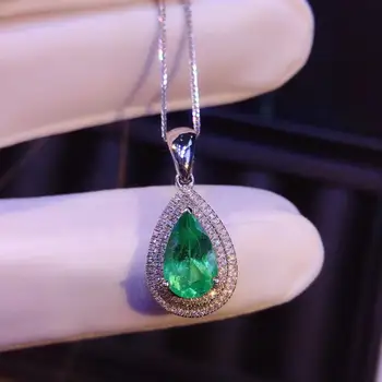 شراءمجوهرات AEAW 0.93ct الطبيعية الزمرد قلادة الأخضر الأحجار الكريمة قلادة مع الماس غرامة مجوهرات للنساء 14K الذهب الأبيض