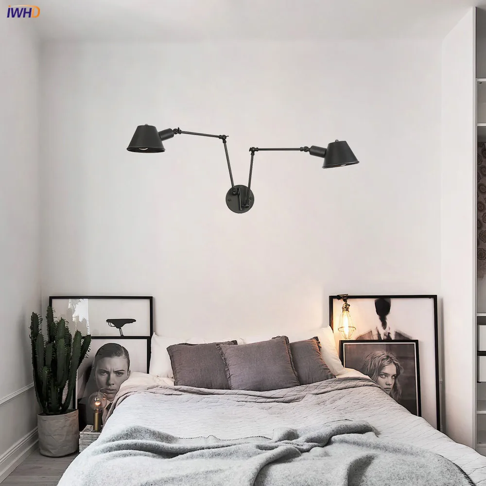 IWHD Antique Rustic Vintage Wall Lamp bedroom Stair Beside 2 Heads Loft Style Industrial Wall Light Fixtures Aplique Luz Pared 6