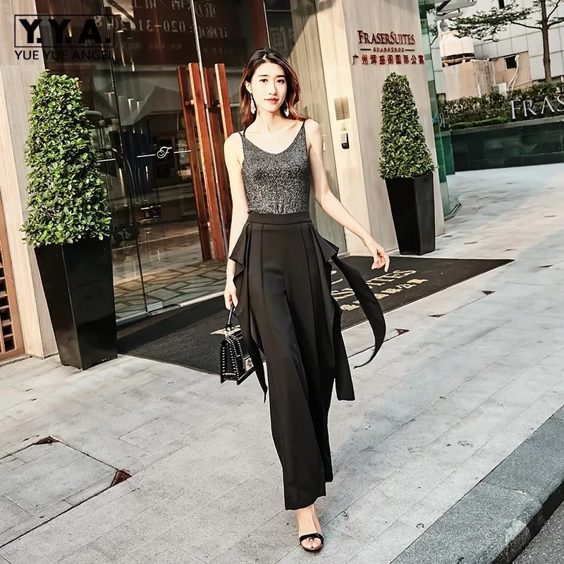 Высокая улица Сплит широкие брюки для женщин Летняя мода 2020 OL свободные оборки