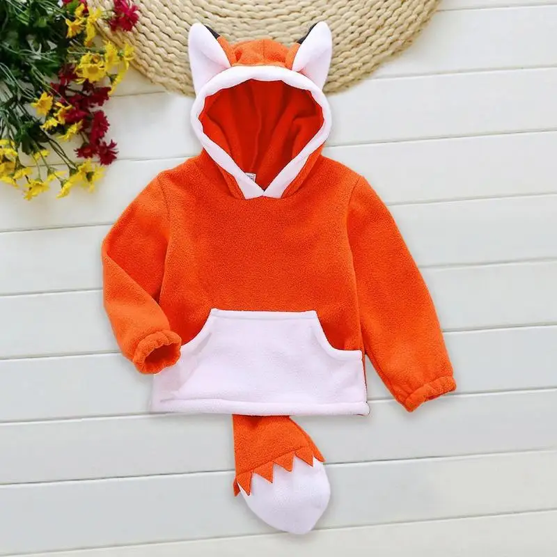 Baby Toddle Girl Cartoon Cute Hooded Cotton Tops Contrast Color Fleece Coat Stitching Fox Style Girls Winter Wearings |