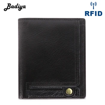 

Badiya Men Wallet Cowhide Leather RFID Business Card Holder Luxury Brand Design Coin Purse New Casual Male Short Hasp Clutch Bag