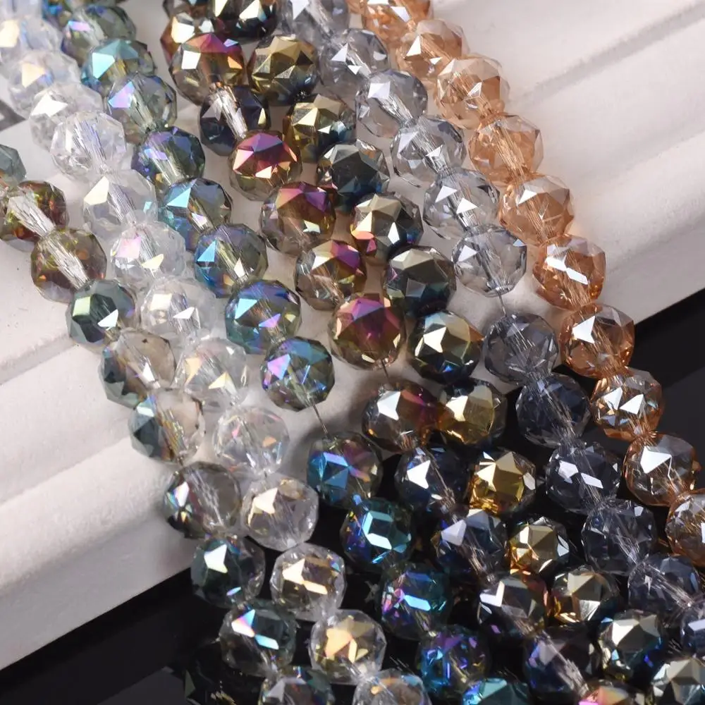 6mm 8mm Round Shape Coloful Plated Faceted Crystal Glass Loose Beads Wholesale lot for Jewelry Making DIY Crafts Findings
