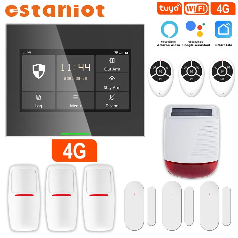 Ostaniot Русская версия Tuya Smart Wireless WiFi 4G Домашняя охранная сигнализация ， с солнечной