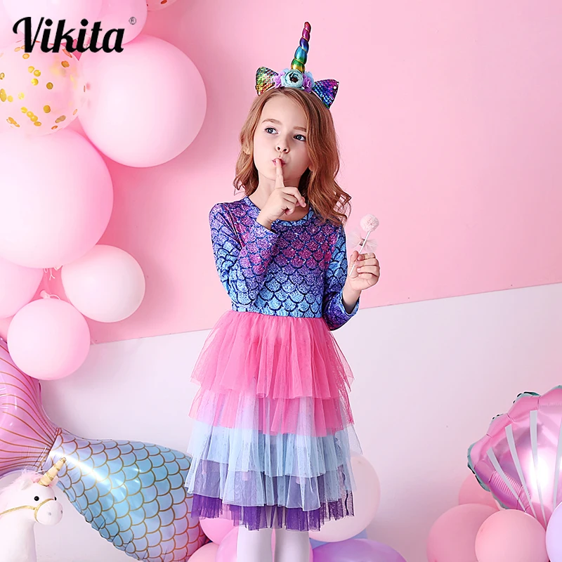 Тюлевое платье для девочек VIKITA из тюля с длинным рукавом и изображением