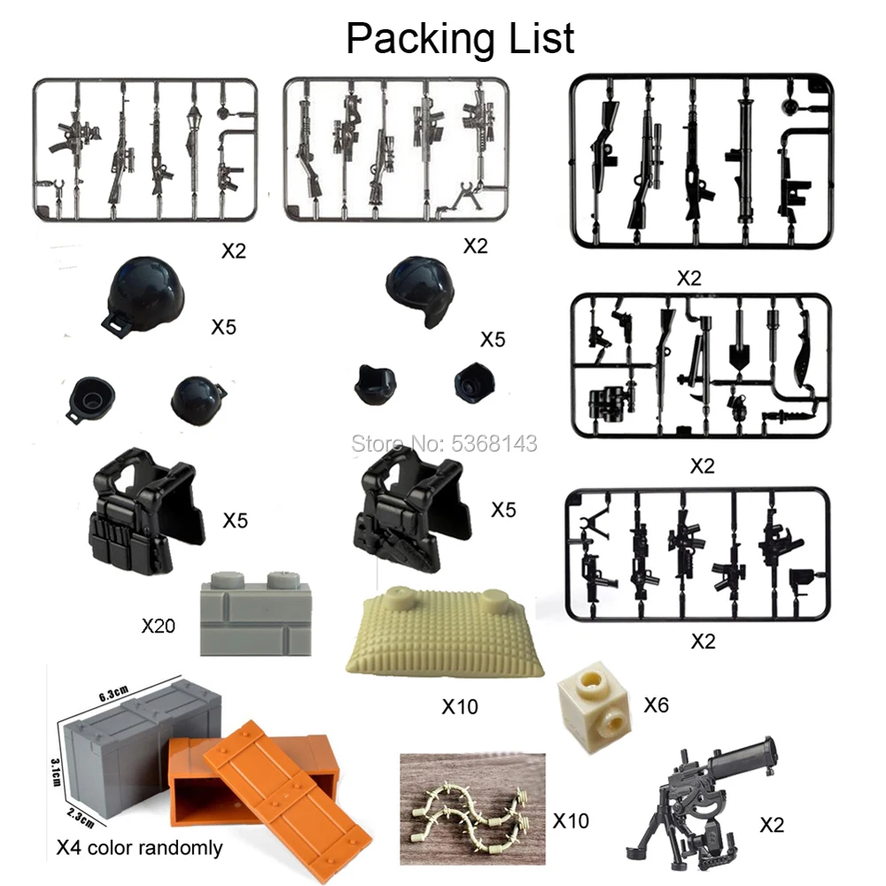  Custom Military Army Legoed Weapons and Accessories Set，Accessories - Hats Weapons Tools Military B