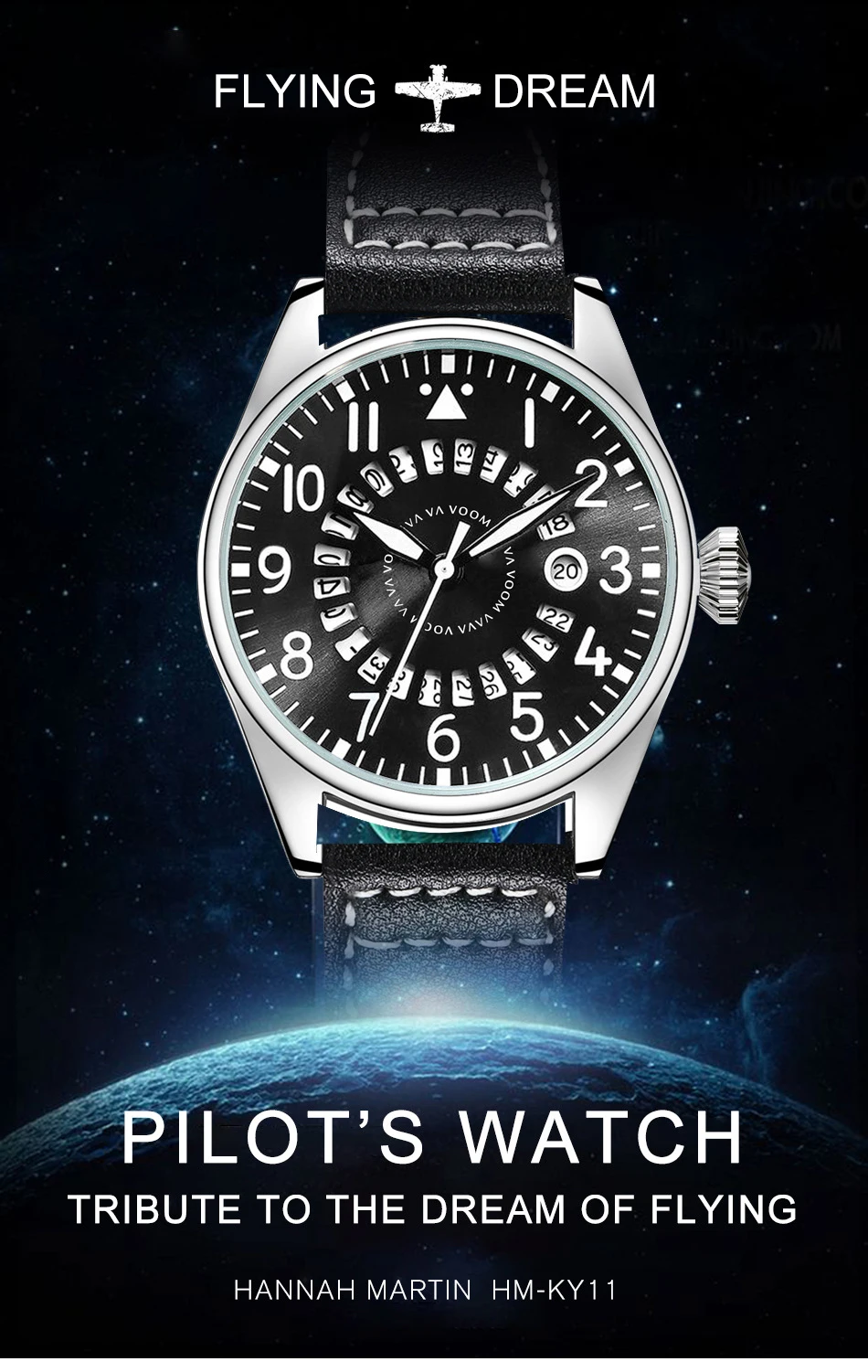 Airplane Sports Military Blue Dial Pilot Calendar Men Wristwatch Chronograph Fashion Casual Brand Army Brown Leather Watches