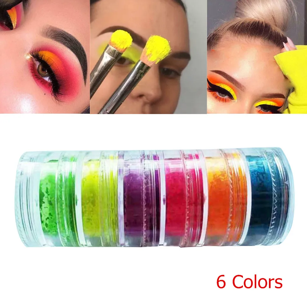 

6 Colors Eye Fluorescent Powder Lasting Shimmer Eyeshadow Neon Powder Nail Powder Matte Eyeshadow for Party Club