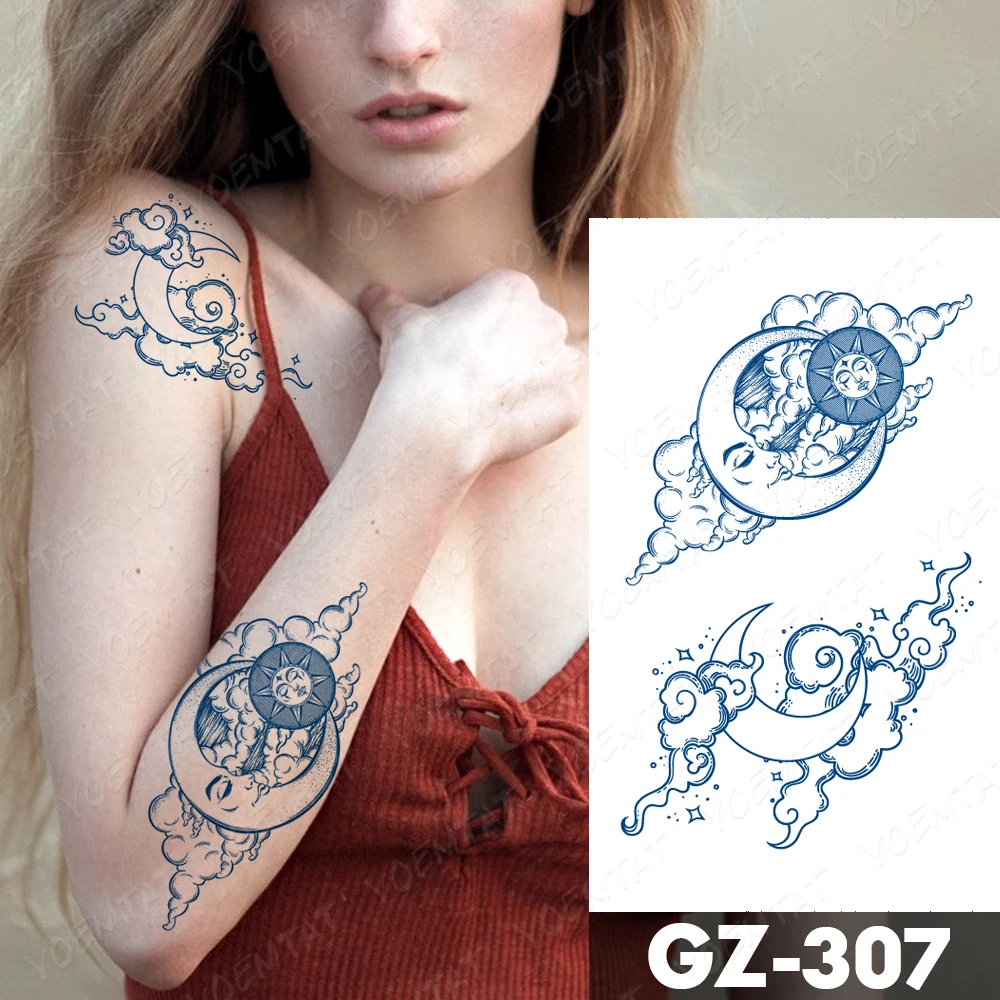 Juice Lasting Ink Tattoos Body Art Waterproof Temporary Tattoo Sticker Mountain Forest Tatoo Arm Fake Sky Whale Sea Tatto Women