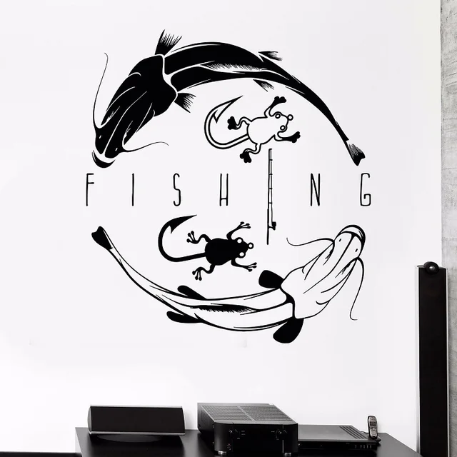 Flower Fishing Rod Frog Fisher Fish Vinyl Wall Sticker Fishing Club