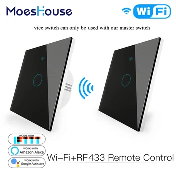 

WiFi 2 Way Wall Touch Sensor Smart Switch RF433 Transmitter Wall Panel Wireless Remote Control Work with Alexa,Google Home