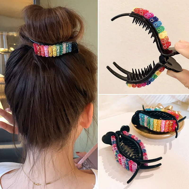 

AWAYTR Korean Rainbow Hair Clips Big Crabs For Ponytail Bun Hair Clamps Candy Color Hairpin Accessories Fashion Headdress Gifts