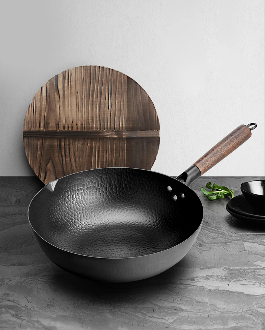 WANGYUANJI 32cm Chinese Handmade Cast Iron Work+13cm Small Iron Wok Set  Nonstick Flat Bottom Stir Fry Pan For All Stoves - Yamibuy.com