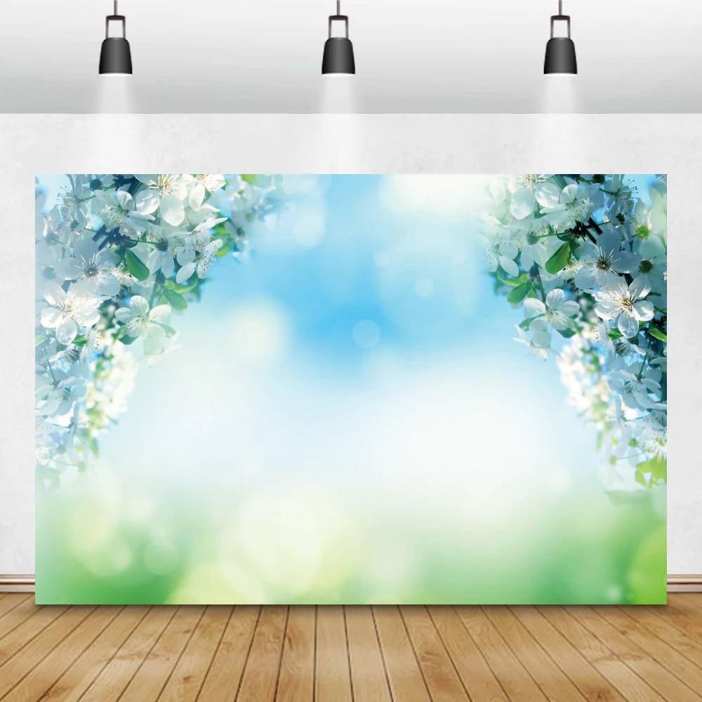 Laeacco Vinyl Photography Backdrop Blue Sky Spring Flowers Polka Dots Light  Bokeh Photocall Baby Shower Background Photo Studio|Background| - AliExpress