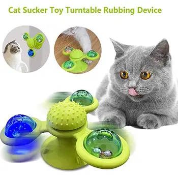 

Tri-angle Whirling Scratching With Led Ball Teasing Interactive Massage Cat Turntable Pet Soft Educational Windmill Cat Toy