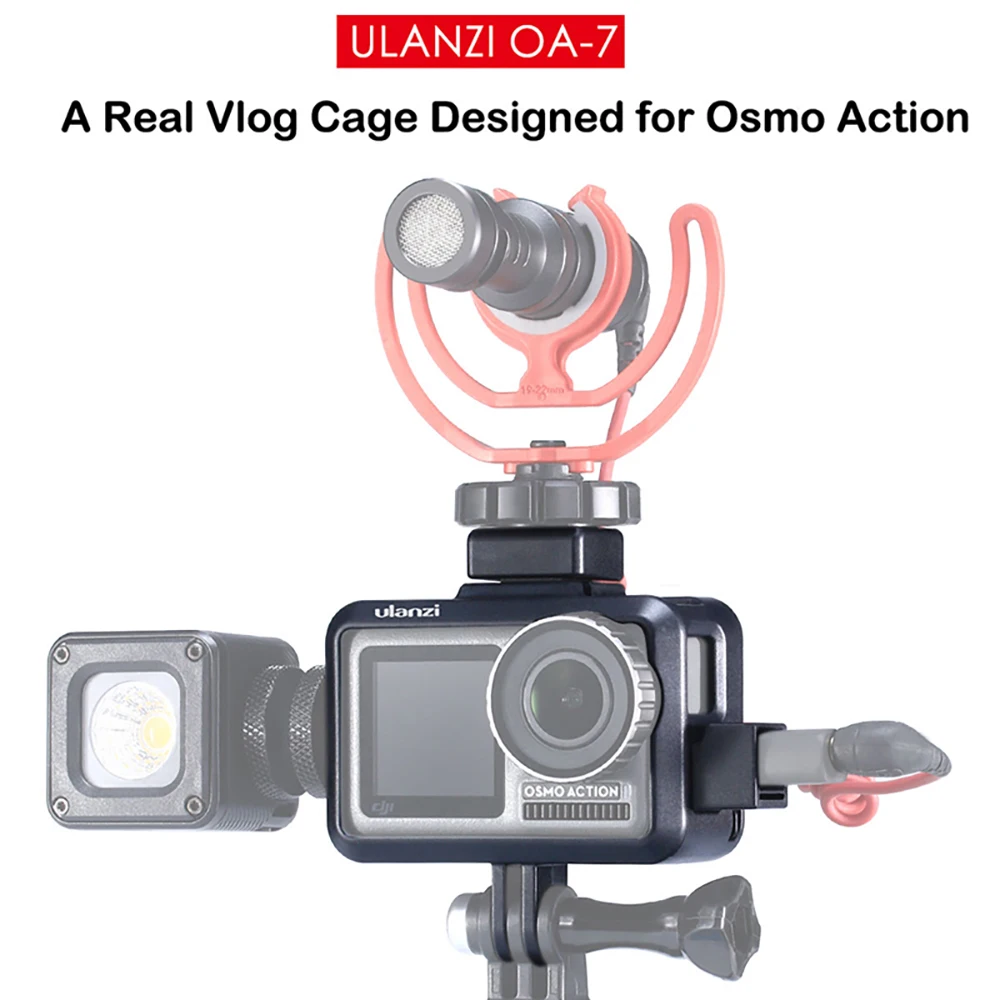 OA-7 Vlog чехол для Dji Osmo Action с двойным холодным башмаком для Vlog микрофон фотографическое освещение Vlog чехол Аксессуары