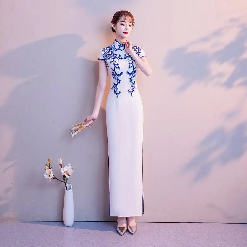 Вечерние Длинные Cheongsam в стиле ретро, сексуальное тонкое платье, свадебное платье в китайском стиле, модная женская одежда, Vestido - Цвет: Белый