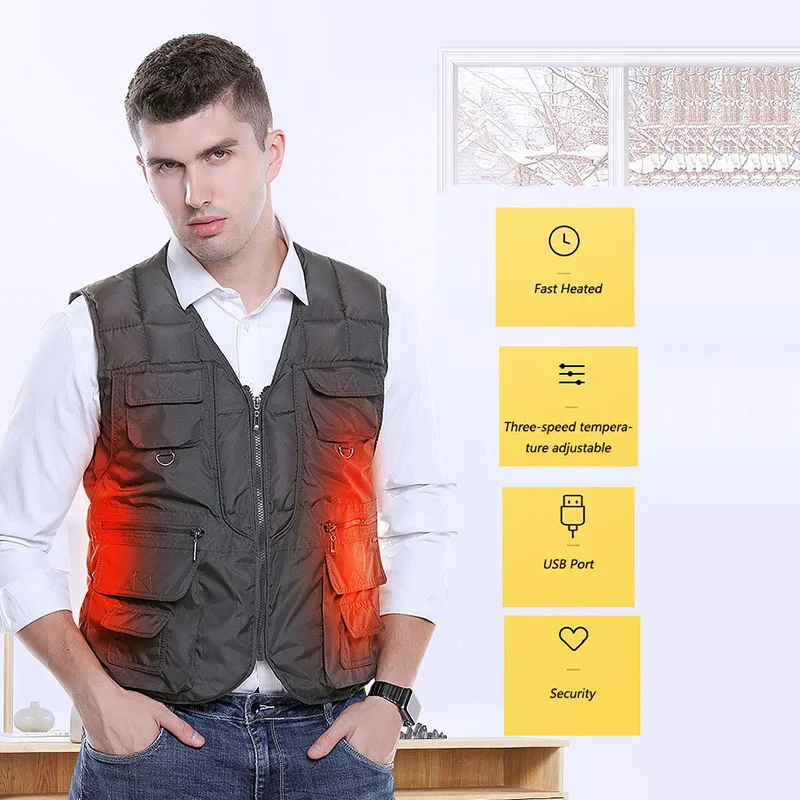  3 gear adjustment Electric Vest Heated Cloth Jacket USB Warm Up Heating Pad Body men Winter Warmer 