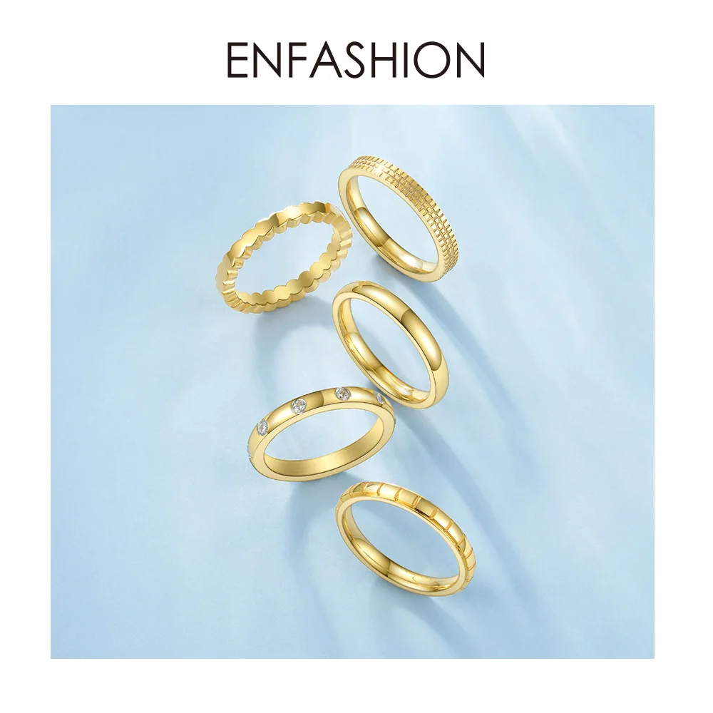 

ENFASHION Multilayer Rings For Women Stainless Steel Gold Color Stack Finger Ring Fashion Jewelry Wholesale Anillos Mujer R4011