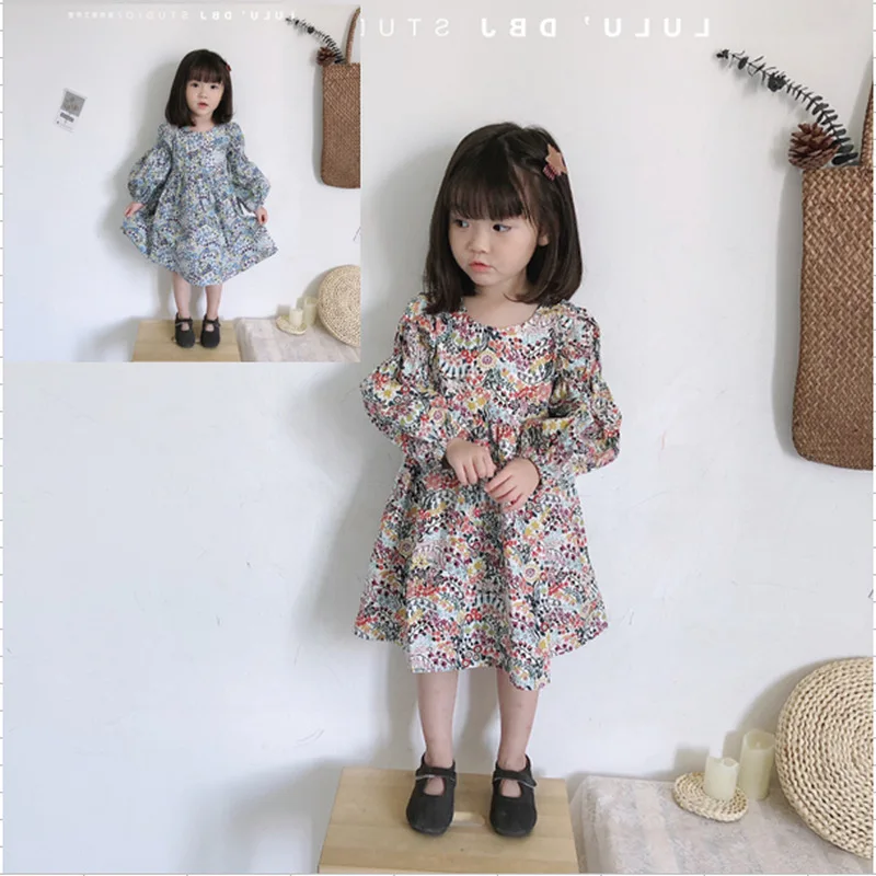 2020 Baby Girl Spring Autumn Princess Dress Floral Printed Long Sleeved Birthday Party Dresses Children Clothes Vestido | Детская одежда