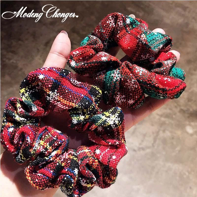 

New Fashion Christmas Red Print Plaid Snowflake Elastic Hair Bands For Women Girls Headband Scrunchie Hair Rope Hair Accessories