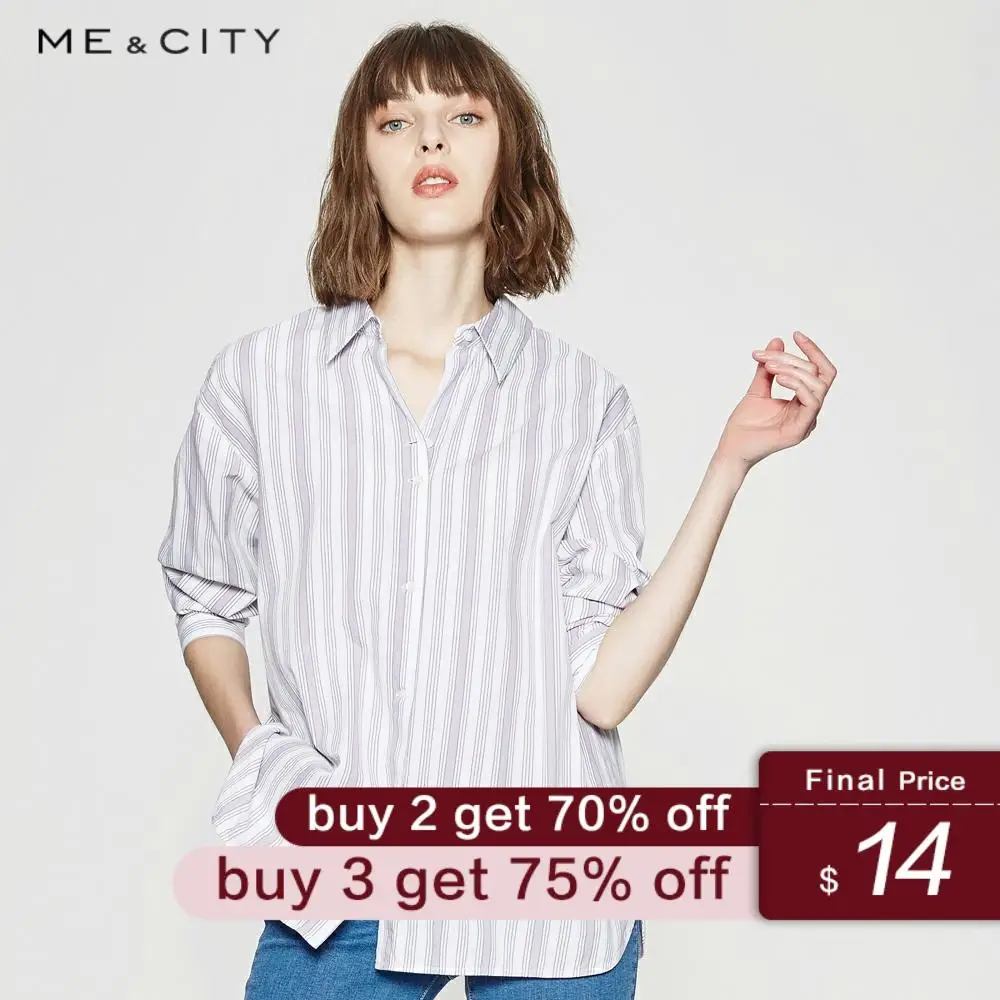 

ME&CITY Vertical stripes blouses New Fashion Long Sleeve cotton Blouse Casual loose Small fresh Female Long sleeve Shirts