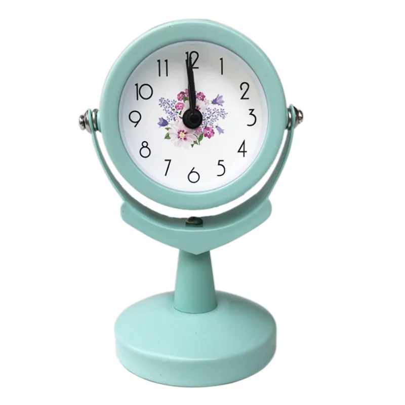 Зеленый Creative Metal Bedside Small Alarm Clock Birthday Gift Cartoon Rotatable Table Clock Office Desktop Mini Electronic Quartz Clock - Цвет: Зеленый