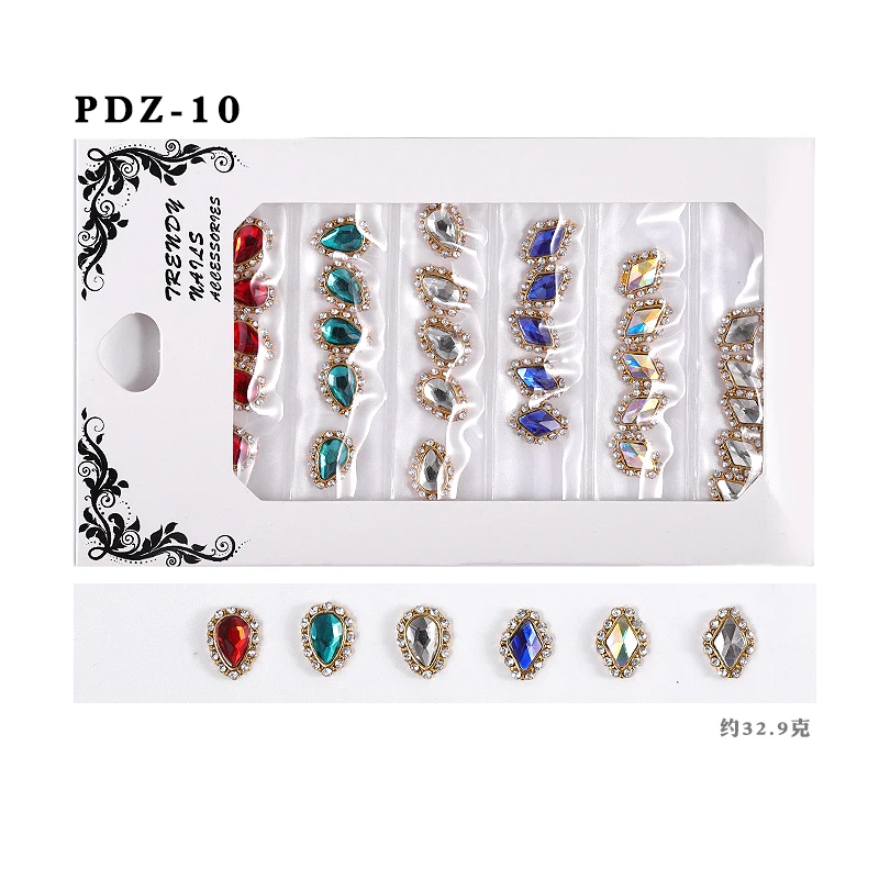 5 балок/упаковка смешанный дизайн Блестящий 3d-украшения для ногтей с натуральным кристаллом кварца жемчужный корпус металлический сплав стеклянные бриллианты DIY ювелирные изделия - Цвет: PDZ-10