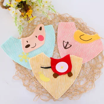 

1pc cartoon baby saliva towel cotton newborn triangle towel striped patch dark buckle children bib baby hygiene products